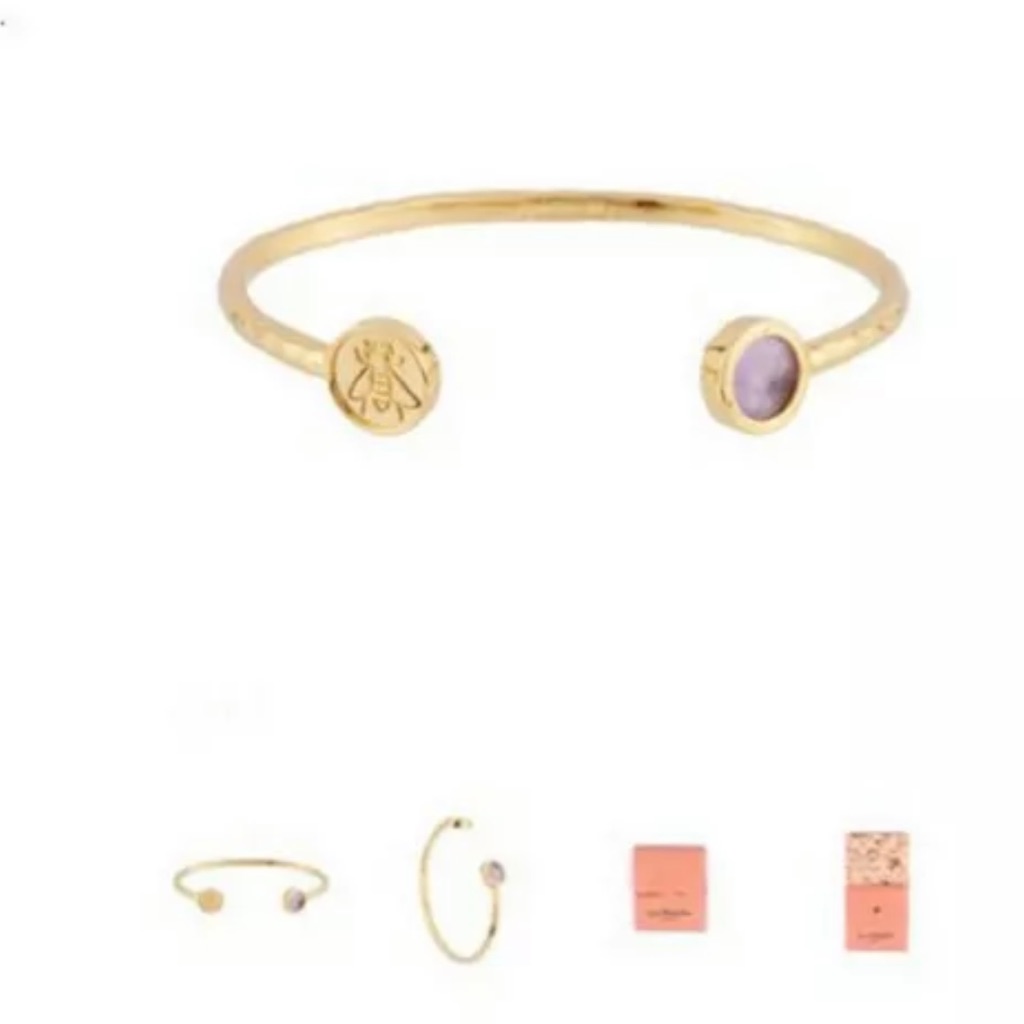 Les Nrides Stone And Bee Spirituality Semi-Rigid Good Luck Token Bracelet